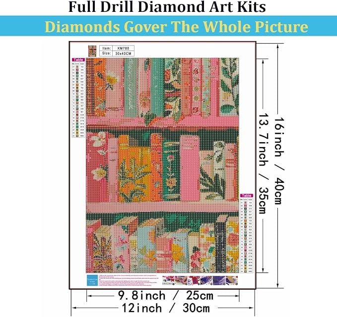 Mosaflare 5D Bookshelf Diamond Painting Kits for Adults 12x16 Inch | Diamond Art for Beginners, DIY Full Round Drill Paint by Diamonds Dot Gem Art for Adult, Home Wall Decor
