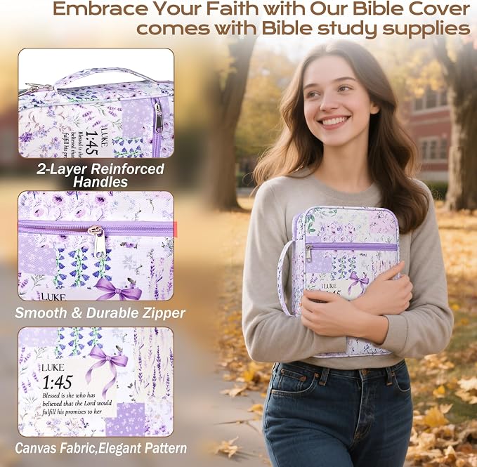 XKDOUS Bible Cover Case for Women Bible Bag Journaling Kit w/Study Supplies