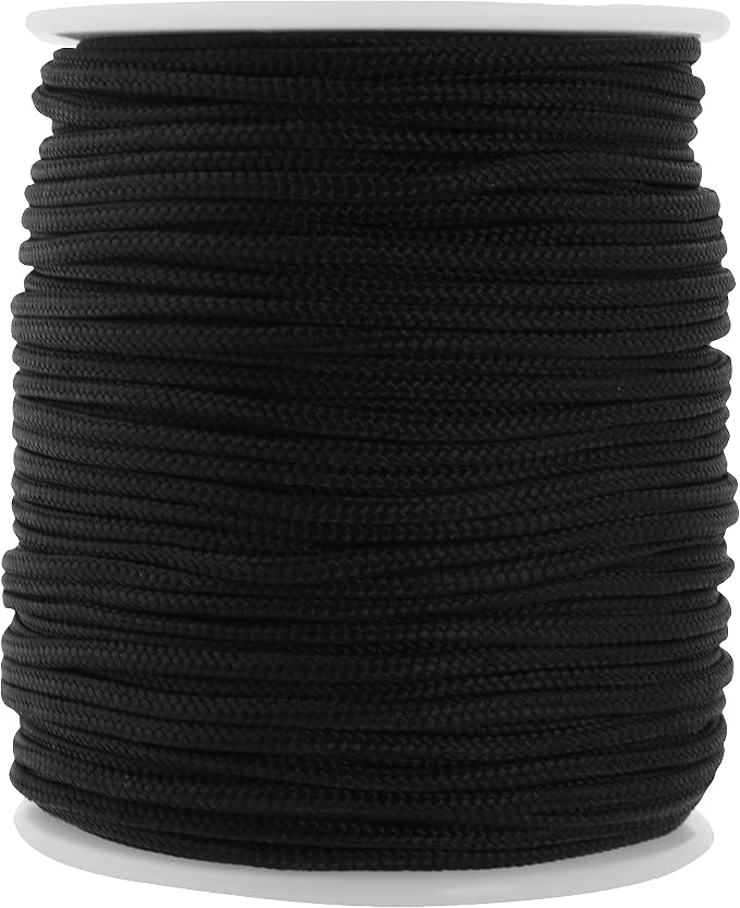 Mandala Crafts 2mm Black Rattail Nylon Satin Cord for Jewelry Making