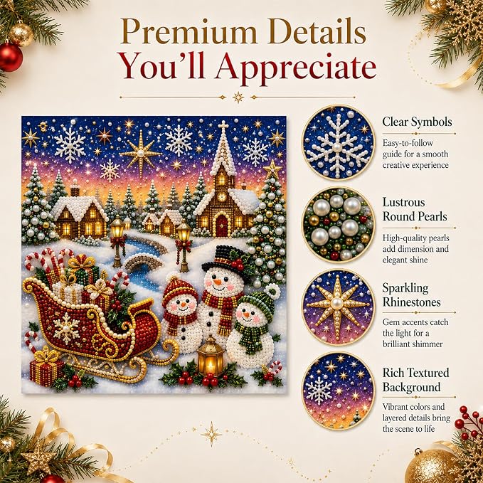 DIY Christmas Pearl Diamond Painting Kit, 5D Pearl Art Craft for Adults and Beginners, Christmas Church and Jesus Wall Decor, Holiday Gifts, 12 x 12 Inch (Christma Design F)