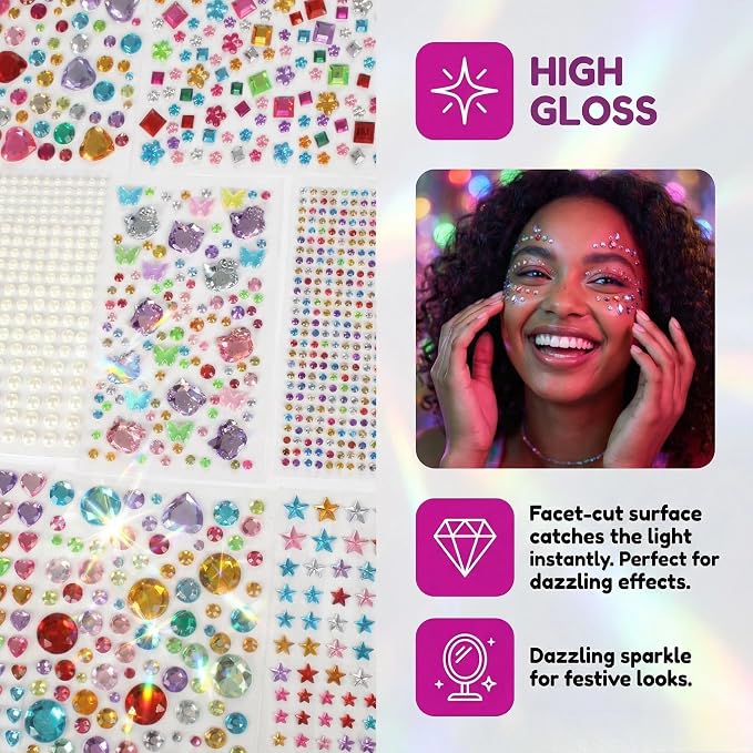 3521 Pieces Self Adhesive Jewels for Crafts, Gems Stickers for Kids, Flat Back Plastic Fake Jewels for Scrapbook Supplies and face gems
