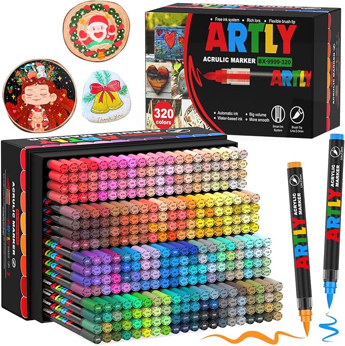 Amamao 320 Colors Acrylic Paint Markers, Acrylic Brush Markers for Rock Egg