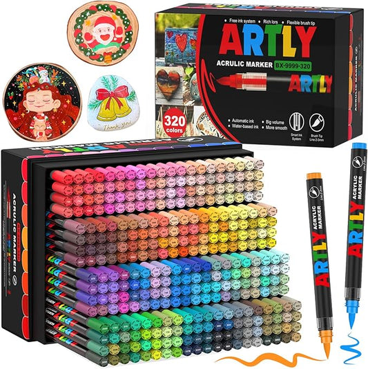 Amamao 320 Colors Acrylic Paint Markers, Acrylic Brush Markers for Rock Egg