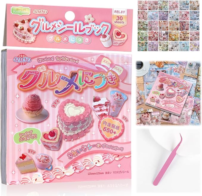 Tmtains 30 Sheets Japanese Sticker Book for Scrapbook 650+Pcs Heisei Retro Daily Life Theme Style Kawaii Korean Sticker for Journaling Aesthetic Japanese Stickers Book for Adults DIY Gifts (Food 3)