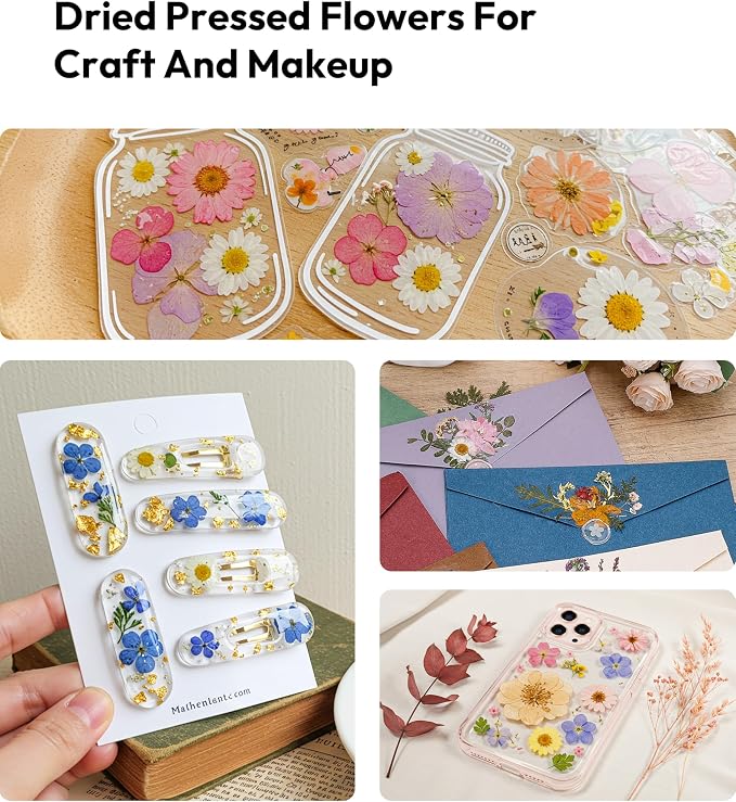 Dried Flowers, Resiners 100Pcs Pressed Flowers for Craft Real Natural Dried Flowers Dry Leaves Kit for DIY Making Crafts Resin Soap Candle Scrapbook Supplies Card Making Jewelry