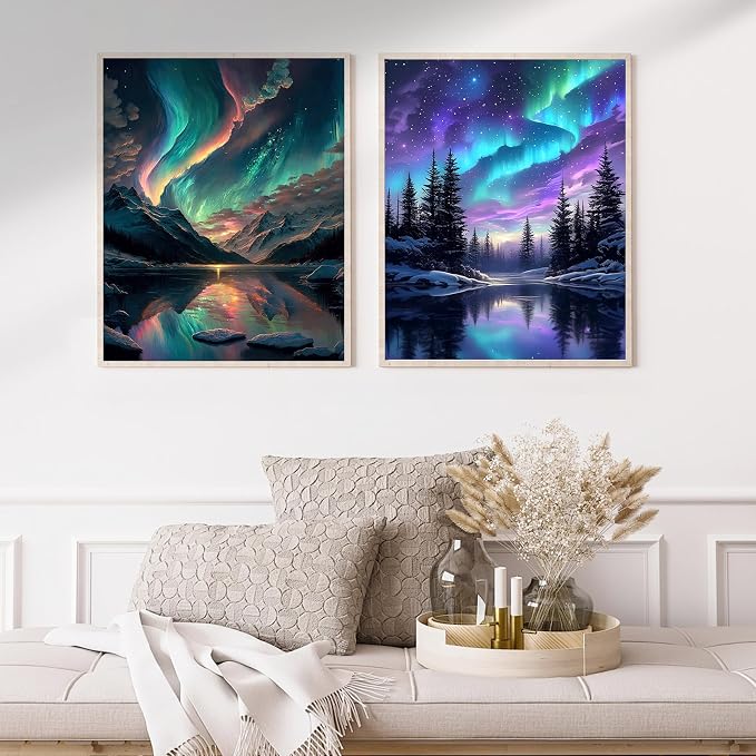 Yunruily 3 Pack Paint by Number Adult - Aurora Adult Paint Numbers,Aurora Painting by Numbers Kit for Adults for Gifts Home Wall Decor 12x16 Inch