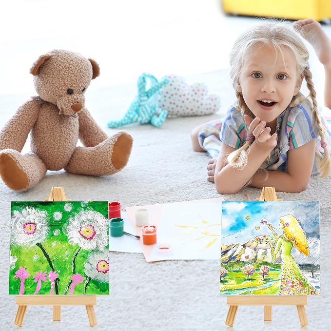 Mimorou 150 Pcs Mini Canvas with Easel for Painting Wood, 6 x 6 Inch