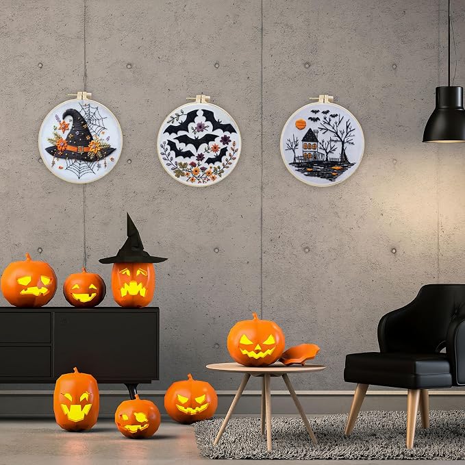 LB Black and White Halloween Embroidery Kit for Beginner Adults