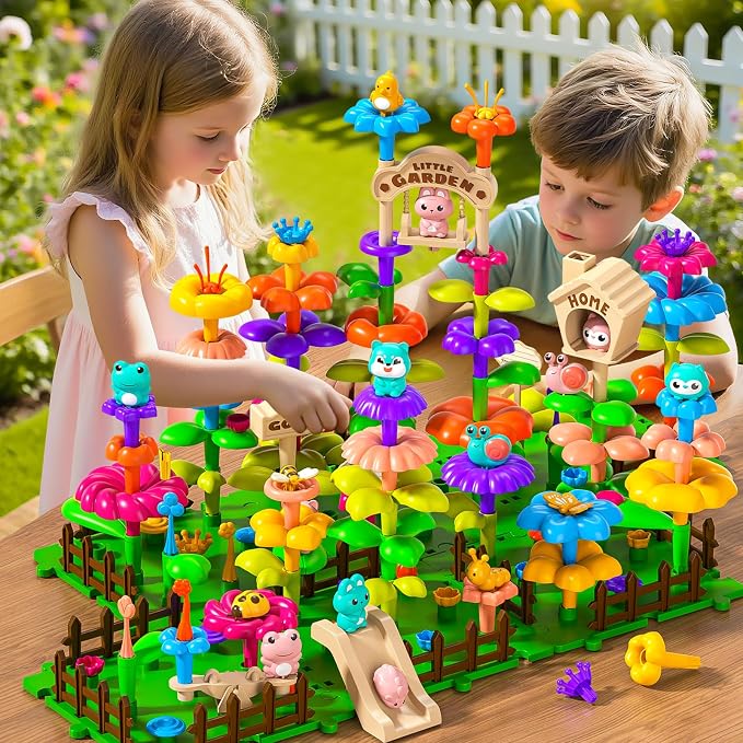 145 Pcs Toys for 3 Year Old Girl, Toddler Gardening Set Flower Garden Toy Girls Building Sets Best Educational Learning Fine DIY Crafts Stem Construction Stacking Kit for 3 4 5 6 7 Years Kids