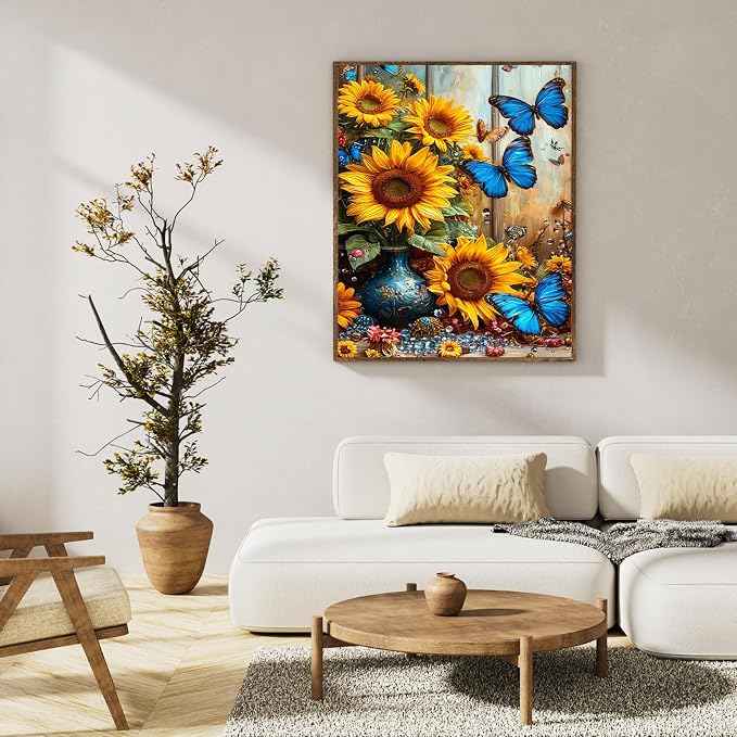 Paint by Numbers Kit for Adults, Sunflower & Butterfly Design, 16x20 Inch