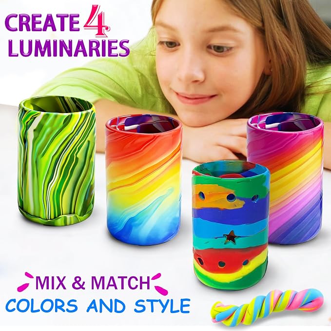 MHMYDIS Make Your Own Clay Luminaries - Arts and Crafts kit for Boys Girls and Teens Age 6 7 8 9 10 11 12 Year Old and up - Creative Clay Lantern Toys for 8-12 Year Olds