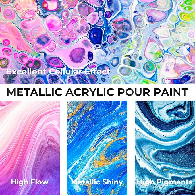 Nicpro 18 Colors 8.45oz Large Volume Metallic Acrylic Pour Paint Kit