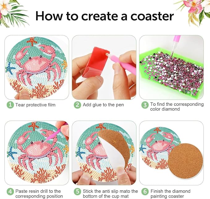 mrpwnle 8 Pack Diamond Art Coasters Kits - Ocean Diamond Painting Coasters