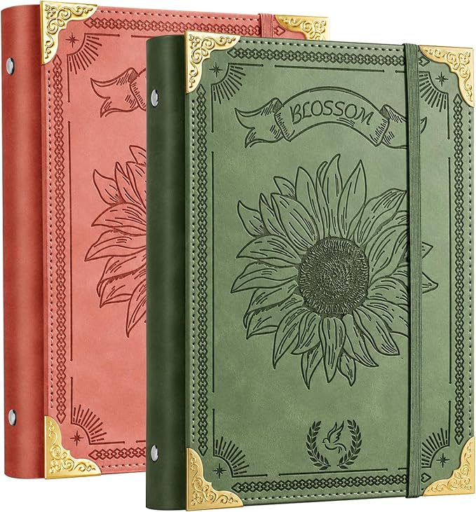 2Pcs Sunflower PU Leather A5 Binder 6 Ring Refillable Journal Cover