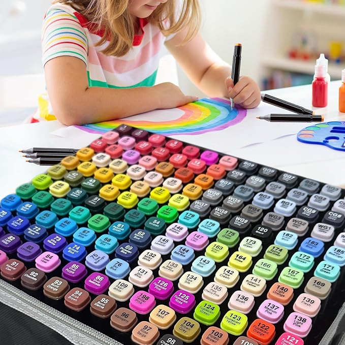 204-Color Dual-Tip Markers Set with Shoulder Bag - Art Markers for Coloring, Drawing & Sketching -Gift for People Who Love Art.(204)