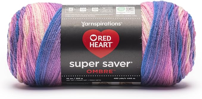 Red Heart Super Saver Ombre Yarn for Crocheting, Party, 2-Pack | #4 Medium Worsted Weight 100% Acrylic Ombre Yarn for Blankets, Scarves, Hats, and Sweaters, 482 yards, 283g/10oz