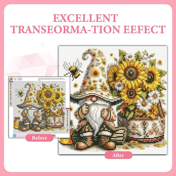 Diamond Art Kits for Adults, 5D Sunflower Gnome Diamond Painting Kit