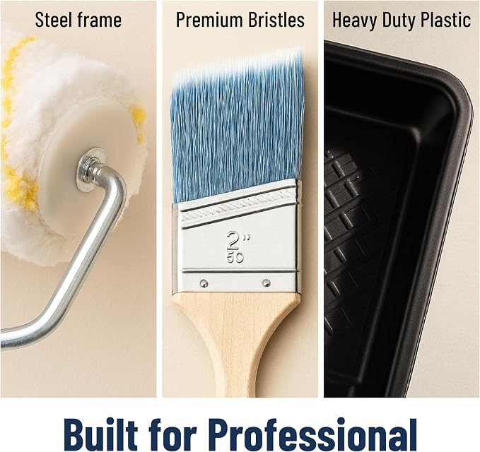 Bates- Paint Roller Kit, 19 pcs, Roller Set with Microfiber Sleeves & Frame | for Walls, Cabinets, Interior and Exterior Painting