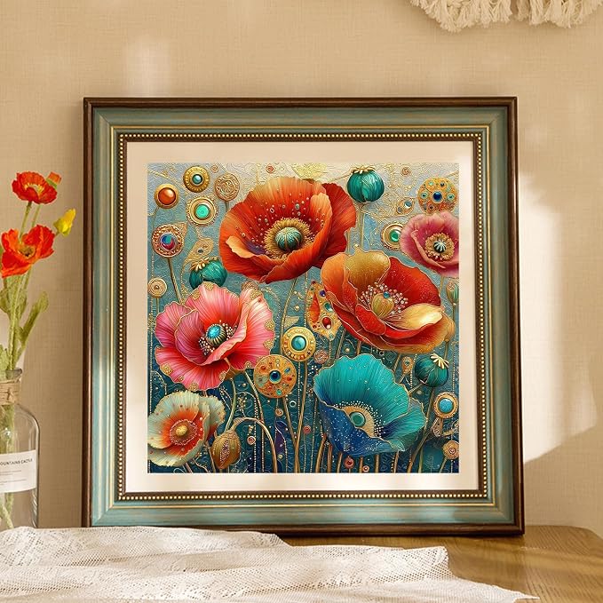 Mandun Poppy Diamond Painting Kits for Adults, Diamond Art Kits, 14x14 in