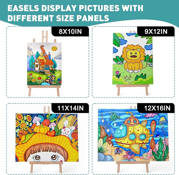 ESRICH 2 PCS 16in Wood Easels, Tabletop Easel for Painting Party | Paint Easel for Display Canvas, Photos, Display Tripod Holder Stand for Students Kids