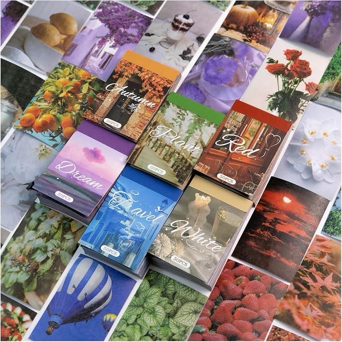 PRSTINCOL Washi Stickers Set, Assorted Colors, 6 Sets 300 Pcs | Aesthetic Sticker Book, Daily Scenery Life Stuff, Decorative Paper Sticker Decals