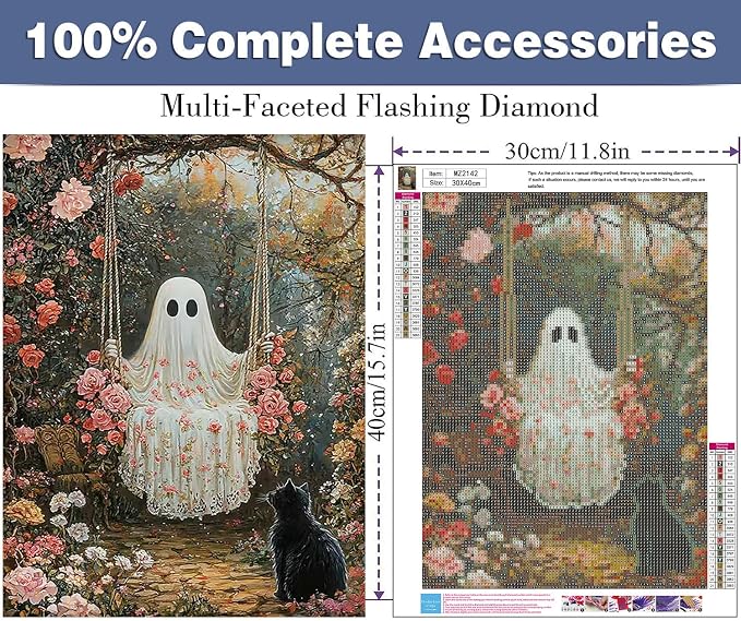 Halloween Diamond Art Kits for Adults Ghosts Diamond Painting 12x16in