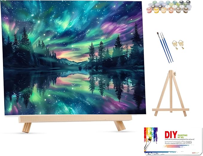 Hutarosl Aurora Paint by Numbers with Frame for Adults - with Wooden Easel,Adult Paint by Number,Aurora Canvas Paint by Numbers for Adults,Gifts and Home Decor 12x16inch
