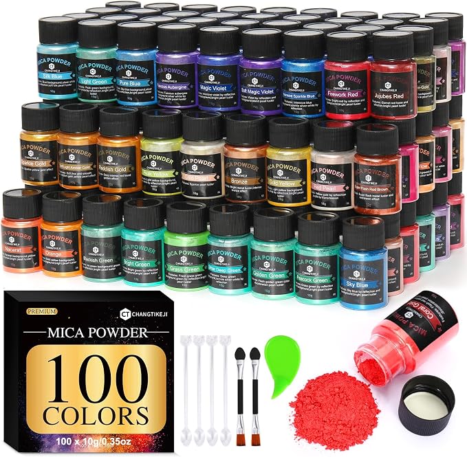 CHANGTIKEJI Mica Powder, 100 Colors - 10g/Bottle of Natural Pigment Powder