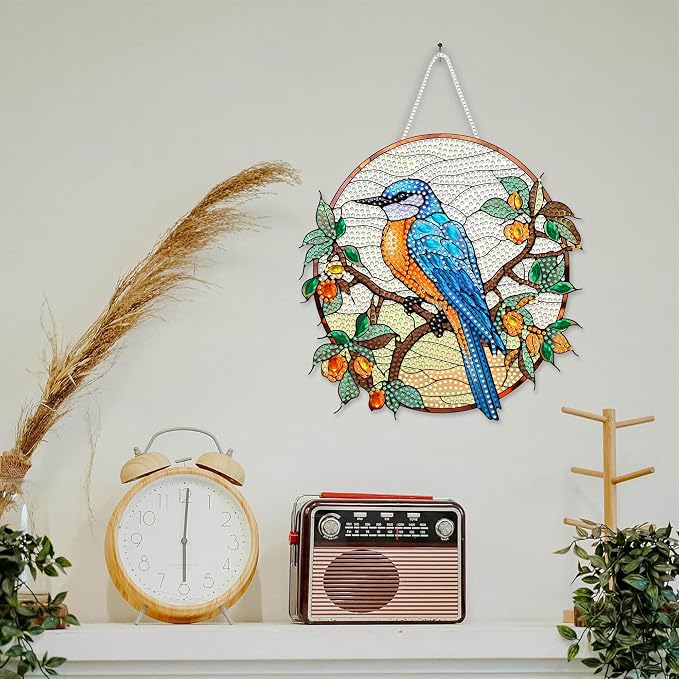 SKRYUIE Bird Hanging Pearl Diamond Art Kits for Adults Suncatcher A52 | Special Shaped Crystal DIY Hanging Diamond Painting Kit, Gift for Mother Spring Summer Window Wreath Decor 7.91 x 7.76 Inch