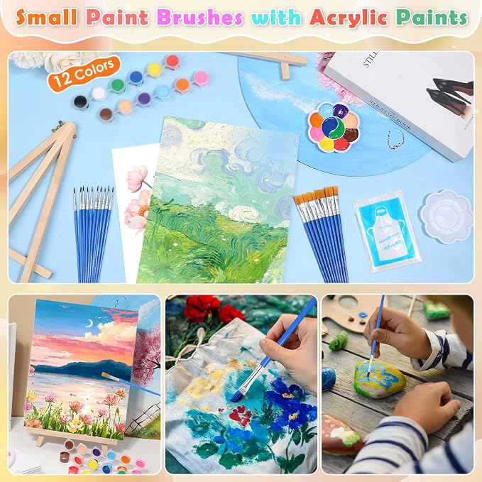 10 Pack Sip and Paint Kit for Adults Girls Night, Canvas Painting Kit | 8x10 Inch Art Canvas and Easel Set, Mini Acrylic Paint, Brushes, Aprons Paint Party Supplies, Couples Painting Kit Date Night
