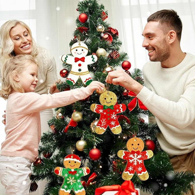 Large Size 7 inch Wooden Christmas Gingerbread Man Ornaments to Paint 10PCS, DIY Blank Cutouts Unfinished Wood Ornament for Home Crafts Hanging Christmas Decorations Winter