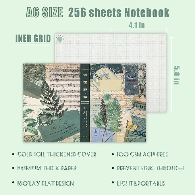 Scrapbooking Supplies Kit, A6 Grid Notebook, Vintage Junk Journaling Kit