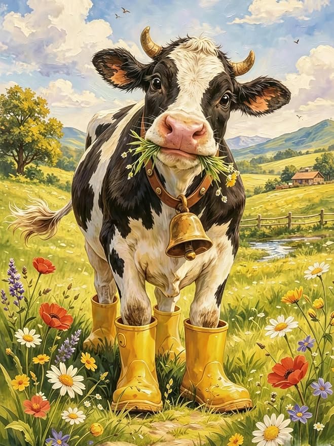 BYGFHLYW 5D Cow Diamond Painting Kit for Adults, Animal Diamond Art Kits | Full Round Drill Gem Painting Paint by Diamonds Relaxing DIY Craft for Home Wall Decor 12x16inch