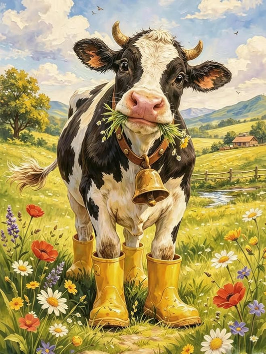 BYGFHLYW 5D Cow Diamond Painting Kit for Adults, Animal Diamond Art Kits | Full Round Drill Gem Painting Paint by Diamonds Relaxing DIY Craft for Home Wall Decor 12x16inch