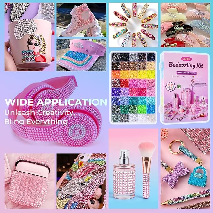 Bedazzling Kit 40000Pcs 40 Colors Resin Jelly Rhinestones, Multicolor 3mm Flatback Gems for Diamond Art, Bedazzler Kit with 4Pcs 10ml B7000 Jewelry Glue & Tools - Christmas Birthday Gifts for Women
