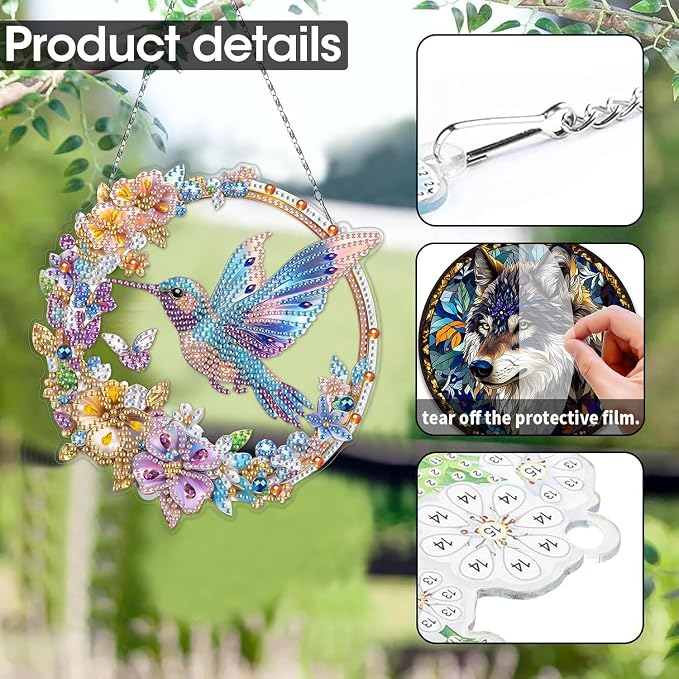 SKRYUIE Bird Hanging Diamond Art Kits for Adults Pendant Suncatcher, Special Shaped Crystal DIY Pearl Diamond Painting Kit, Gift for Mother Spring Summer Window Wreath Decor 7.87 x 7.87 Inch