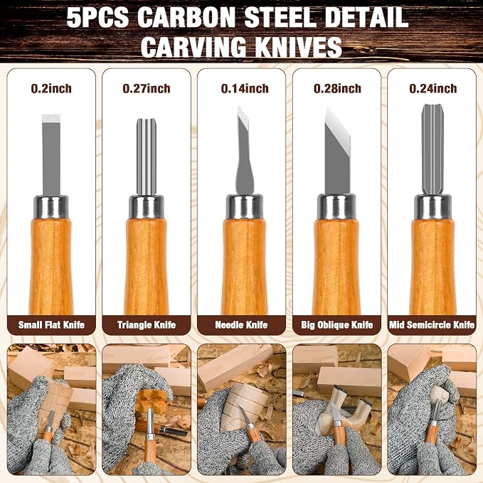 Wood Carving Kit, 23pcs Wood Carving Tools with 4 Wood Carving Knives 5 Detail Knives 9 Blocks, Whittling Kit DIY Hobbies for Adults
