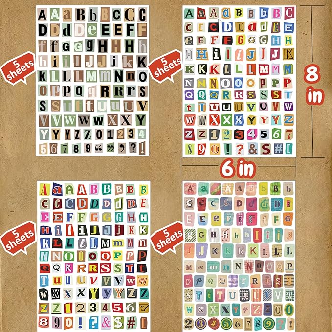 1920pcs Scrapbook Letter Stickers Ransom Alphabet Junk Journal Supplies