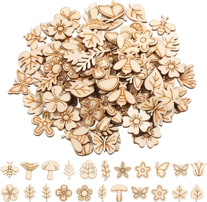 100PCS Unfinished Wood Flowers, Blank Wooden Crafts to Paint Flower