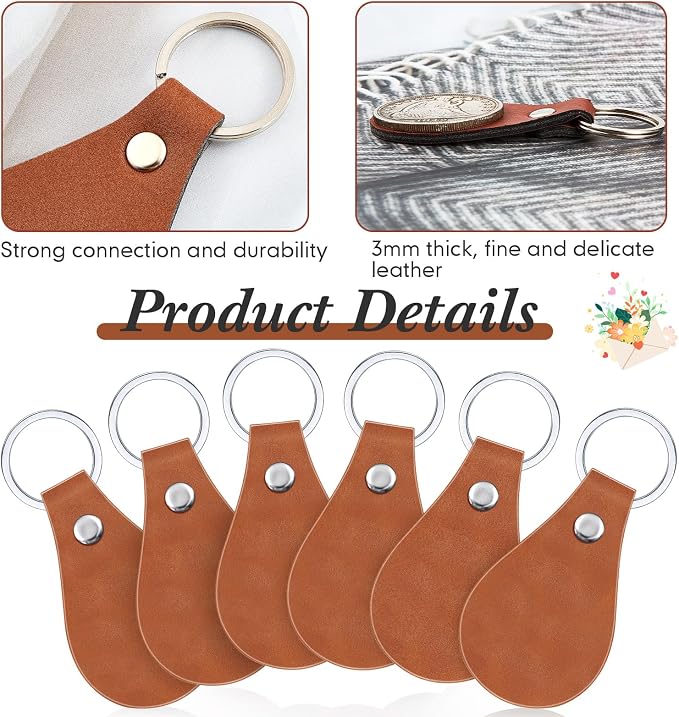 Taiyin 30 Pcs Leather Key Fob Kit PU Leather Keychain Blanks, Khaki