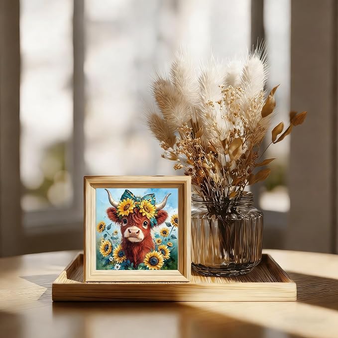 Gikboup Highland Cow Diamond Art Kit for Adults, Sunflower Floral Bow 13.7"