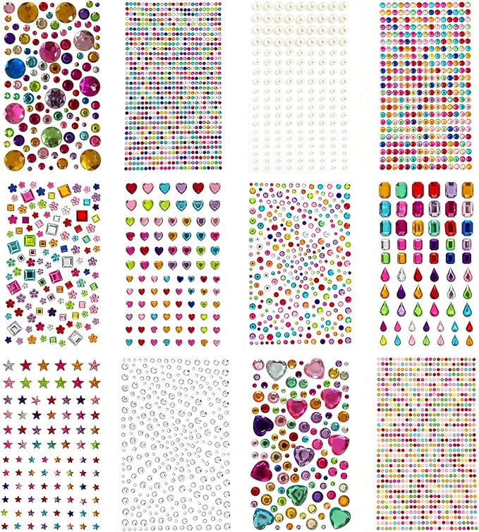 3502PCS Self-Adhesive Rhinestone Gem Stickers, Bling Heart & Mixed Shapes for Crafts, Scrapbooking, DIY Gift Making, Kids Craft Supplies