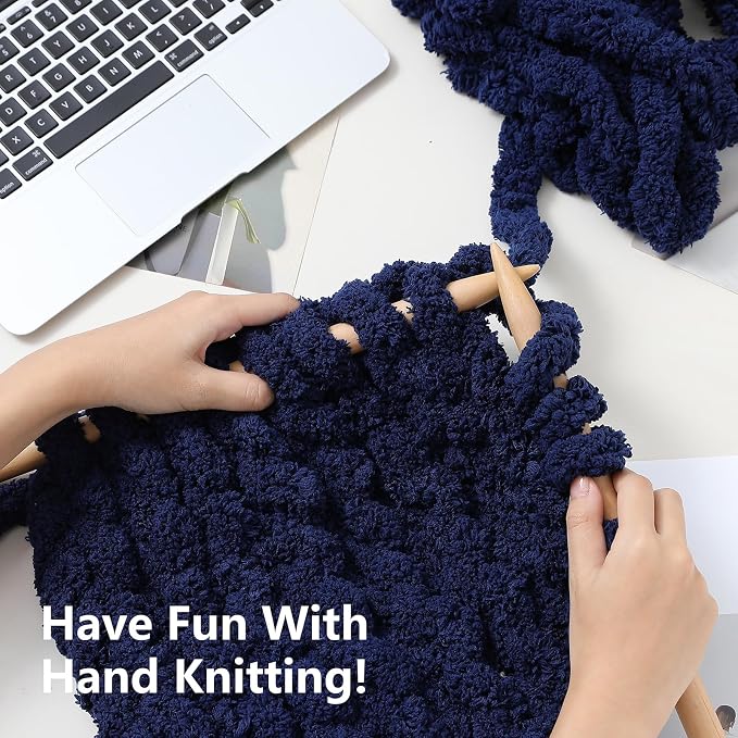 Cozyful Chunky Yarn for Hand Knitting - #10 Chunky Chenille Yarn, Jumbo Big Thick Chunky Yarns for Crocheting, Super Bulky Chunky Knit Blanket Yarns, 8 Skein (22 yds 8 oz Each Skein), Navy Blue
