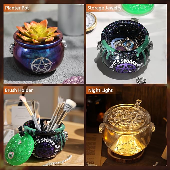 LET’S Resin Witch Cauldron Resin Mold, Halloween Resin Molds | 3D Jar Resin Molds Silicone 4.7'' Width, Large Jar Molds for Epoxy Casting Craft, Storage Box,Candy Container,Candle Holder