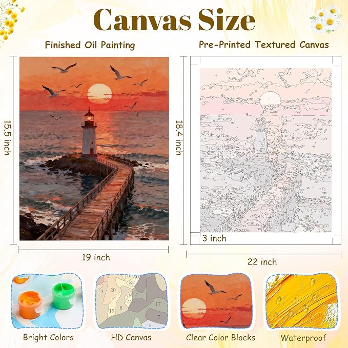 NKVNKV Paint by Numbers Kit for Adults Beginners, Mountain Adult Paint by Numbers on 20" Lx16 W Canvas for Painting Kits for Adults in Colorful Box，for Gift Home Wall Decor Without Frame (Lighthouse)