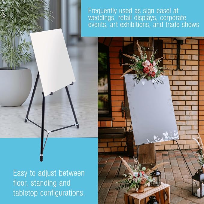 U.S. Art Supply 70" High Showroom XL Silver Metal Display Easel, Large | Adjustable Height Portable Easel Stand, Sign Display, Holds 45 lbs - Floor & Tabletop Easels, Painting Stand