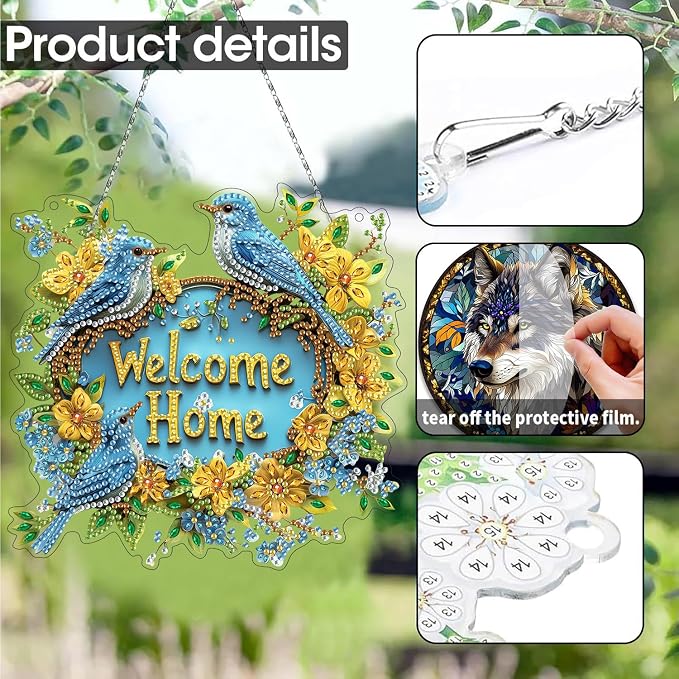 SKRYUIE Bird Hanging Pearl Diamond Art Kits for Adults Suncatcher A22 | Special Shaped Crystal DIY Hanging Diamond Painting Kit, Gift for Mother Spring Summer Window Wreath Decor 7.48 x 7.32 Inch