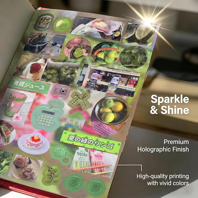 Tmtains 60 Sheets Japanese Sticker Book for Scrapbook Junk Journal Heisei Retro Manga & Ice Cream Style Korean Stickers for Journaling Aesthetic Cute Sticker Book for Adults DIY Crafts (Yellow&Green)