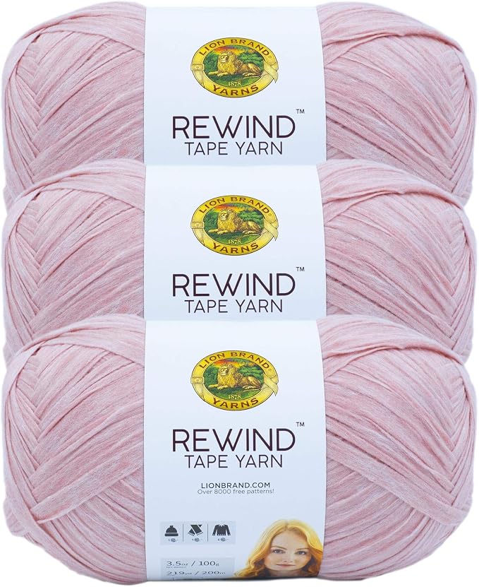 Lion Brand Yarn, Rewind Tape Crochet Yarn, Mahogany Rose, Pink, 3 Pack