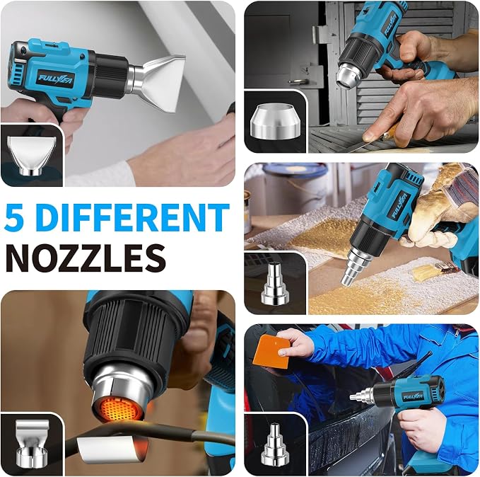 FULLYEA Cordless Heat Gun, Max 1022℉, Portable Kit with 2x4.0Ah Batteries